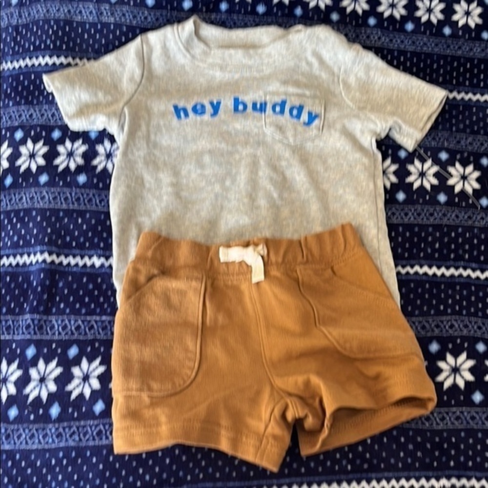 Carter's Gray Tee with Blue 'Hey Buddy' Print NWOT